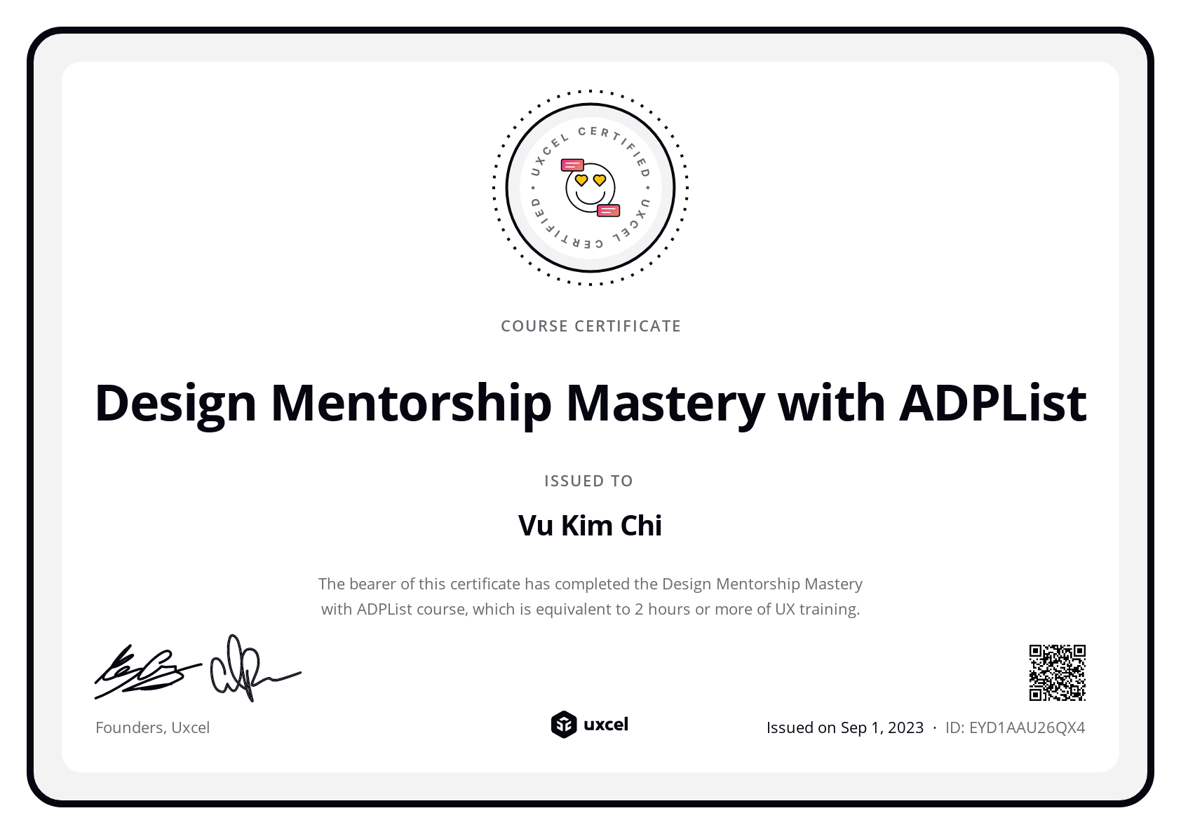 Vu Kim Chi's certificate